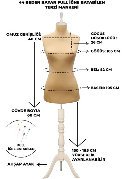 44 Beden Özel Jardonlu Ten Rengi Kumaş Iğne Batabilen Terzi Mankeni Prova Mankeni modelleri