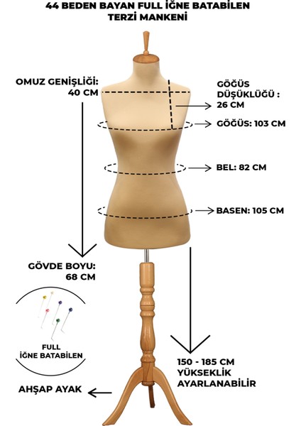 44 Beden Özel Jardonlu Ten Rengi Kumaş Iğne Batabilen Terzi Mankeni Prova Mankeni modelleri