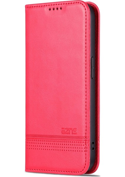 Iphone 15 Pro Max Red Için Azns Manyetik Buzağı Doku Pu Kılıfı (Yurt Dışından)