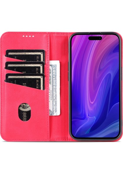 Iphone 15 Pro Max Red Için Azns Manyetik Buzağı Doku Pu Kılıfı (Yurt Dışından)