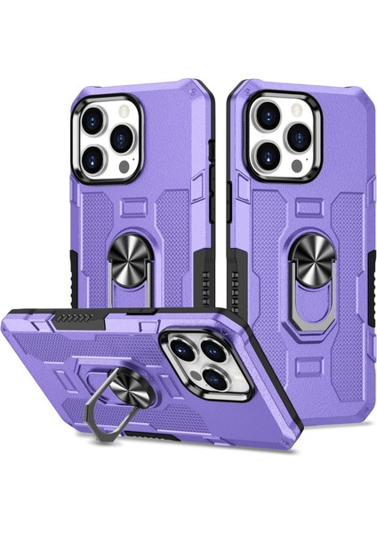 Iphone 15 Pro Max Purple Için Ring Tutucu Armor Hibrit Telefon Kılıfı (Yurt Dışından)