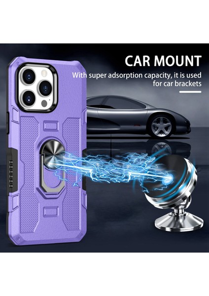 Iphone 15 Pro Max Purple Için Ring Tutucu Armor Hibrit Telefon Kılıfı (Yurt Dışından)