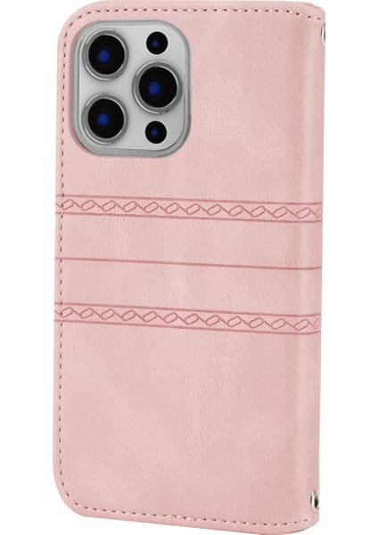 Iphone 15 Pro Max Pink Için Kabartmalı Deri Kılıf (Yurt Dışından)