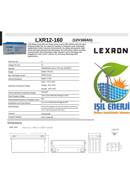 12V 160 Ah Solar Jel Akü - 12 Volt 160 Amper Solar Jel Akü