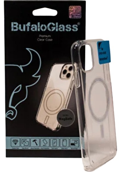 Bufalo Glass iPhone 11 Pro Max Magsafe Case Şeffaf Darbe Önleyici Kılıf Şeffaf