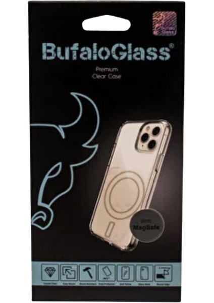 Bufalo Glass iPhone 11 Pro Max Magsafe Case Şeffaf Darbe Önleyici Kılıf Şeffaf