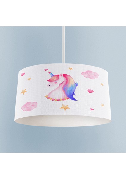 Bebek ve Çocuk Odası Unicorn ve Seksek Desenli Lacivert Avize