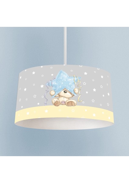 Bebek ve Çocuk Odası Yıldız ve Ayıcık Desenli Sarı Çizgili Avize