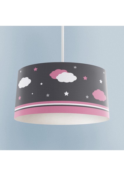 Bebek ve Çocuk Odası Pembe ve Beyaz Bulut Desenli Avize