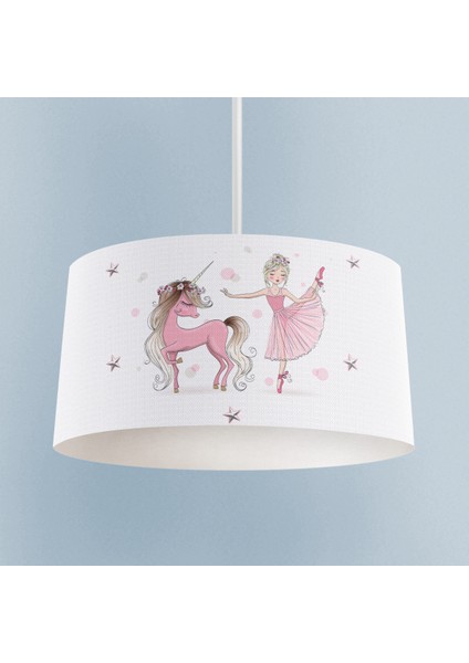 Bebek ve Çocuk Odası Balerin ve Unicorn Kız Desenli Pembe Avize