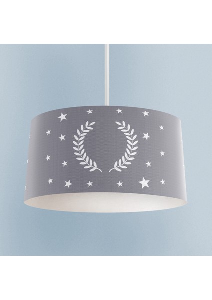 Bebek ve Çocuk Odası Çelenk Yıldız Desenli Çerçeveli Gri Avize