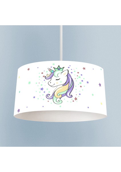 Bebek ve Çocuk Odası Renkli Unicorn Desenli Beyaz Avize