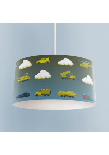 Bebek ve Çocuk Odası Askeri Araç ve Seksek Desenli Avize