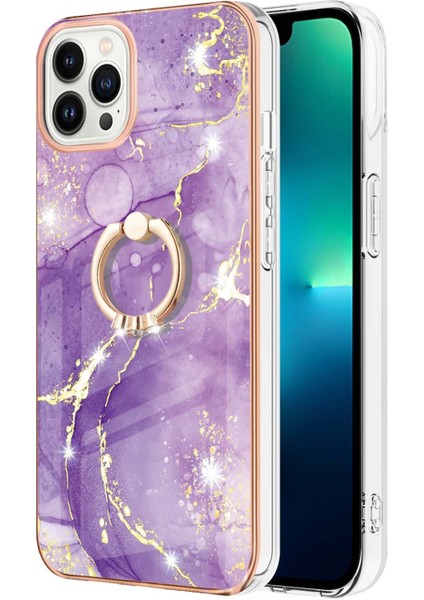 Iphone 15 Pro Max Purple Için Ectroplated Mermer Imd Tpu Kılıfı (Yurt Dışından)