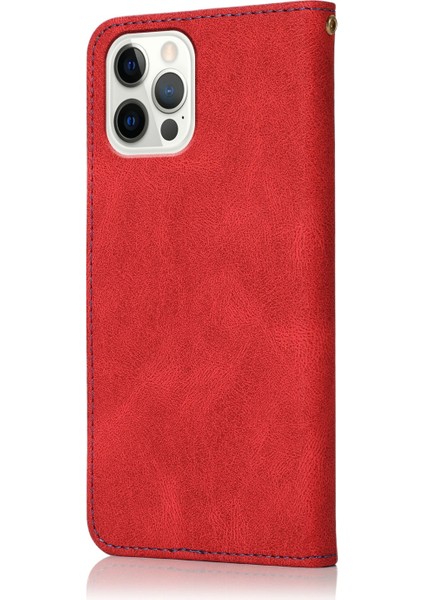 Iphone 15 Pro Max Red Için Çift Renkli Deri Kasa (Yurt Dışından)