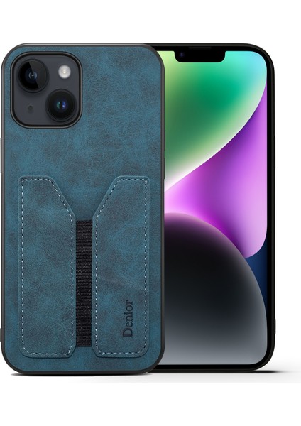 Iphone 15 Mavi Için Kart Yuvası Pu Geri Kılıf (Yurt Dışından)
