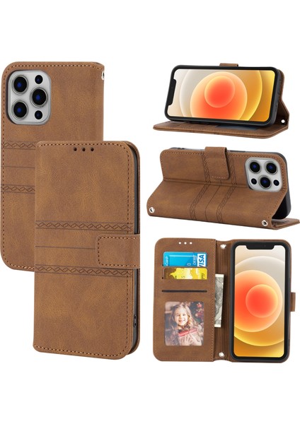 Iphone 15 Pro Max Brown Için Kabartmalı Deri Kılıf (Yurt Dışından)