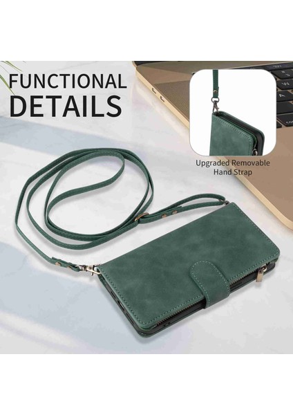 Iphone 15 Pro Max Green Için Cüzdan Fermuarı Deri Telefon Kılıfı (Yurt Dışından)