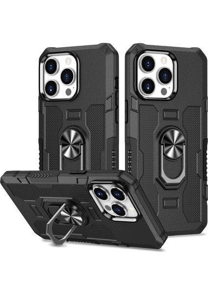 Iphone 15 Pro Black Için Yüzük Tutucu Armor Hibrid Telefon Kılıfı (Yurt Dışından)