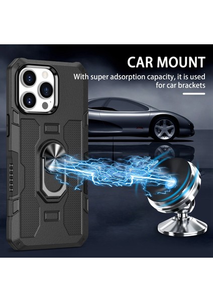 Iphone 15 Pro Black Için Yüzük Tutucu Armor Hibrid Telefon Kılıfı (Yurt Dışından) modelleri