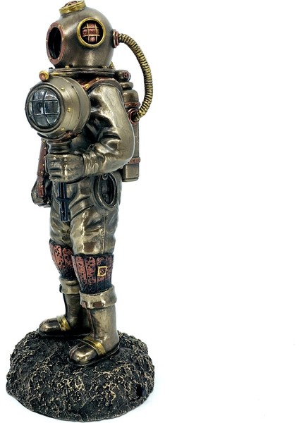 Steampunk Bakır Kaplama Işıklı Antik Dalgıç Heykeli | Denizcilik Dekorasyon | Biblo