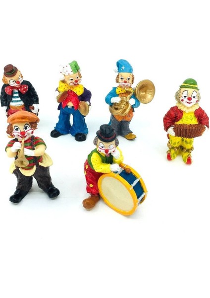 Altı Parça Palyaço Orkestrası Biblo Set | Palyaço Biblo | Dekoratif Ofis Objesi | Tv Sehpası Dekoru