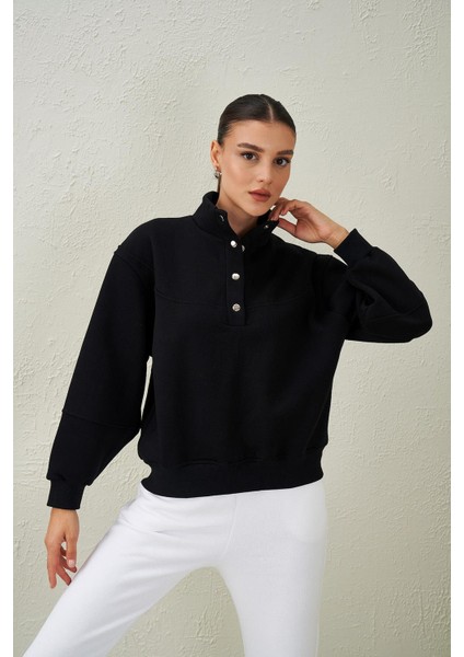 Tena Moda Kadın Siyah Dik Yaka Önü Çıtçıtlı Üç Iplik Sweatshirt fiyatları