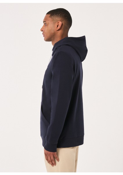 Lacivert - Beyaz Erkek Kapüşonlu Baskılı Sweatshirt FOA402599 B1B Po Hoodıe 2.0