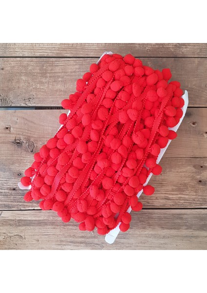 Kırmızı ponpon şerit, 1.5 cm 2 metre