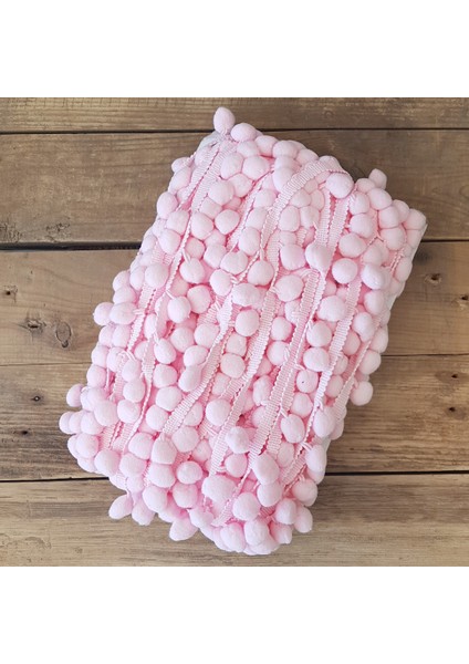 Açık pembe ponpon şerit, 1.5 cm 2 metre