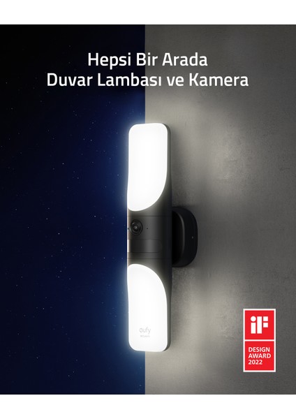 eufy Security Wall Light Cam - 2K Kablolu Akıllı Güvenlik - 1200 Lümen Işıklı - T84A1 (Anker Türkiye Garantili)