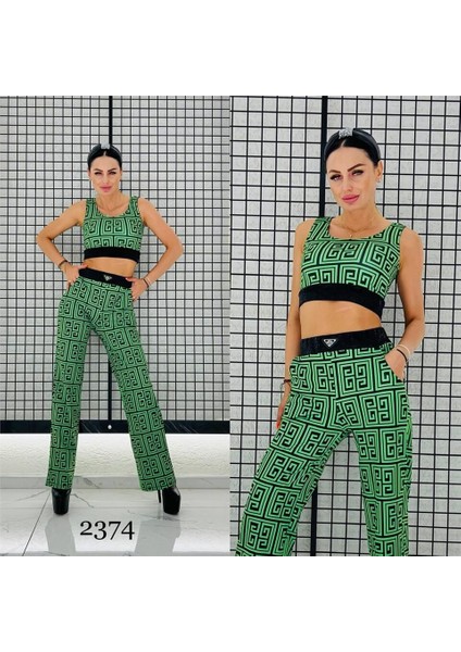 Bel Taş Labirent Crop Takım - Yeşil