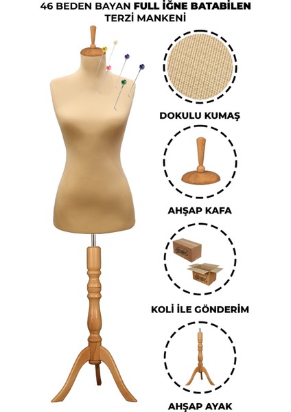 46 Beden Özel Jardonlu Ten Rengi Kumaş Iğne Batabilen Terzi Mankeni Prova Mankeni
