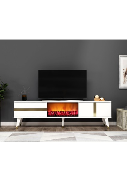 Vania Tv Sehpası Şömineli (Alt Modül)Beyaz Altın