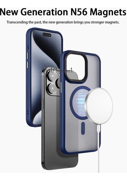 Iphone 15 Pro Max Kılıf Kamera Çıkıntılı Arkası Buzlu Mat Magsafe Şarj Destekli Titanyum Kenarlı Kapak