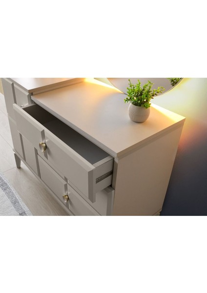 Paris Şifonyer-Makyaj Masası-Işıklı Aynalı-Mdf-Kum Beji-Ücretsiz Nakliye fiyatları