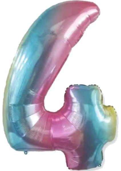 4 Yaş Folyo Balon Gökkuşağı Renk Yaş Balonu Doğum Günü & Parti Kutlama Balonu 76 Cm