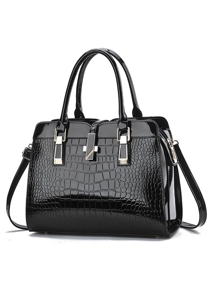 Moda Parlak Deri Kadın Çanta Yeni Büyük Kapasiteli Timsah Desenli Omuz Crossbody Çanta (Yurt Dışından)