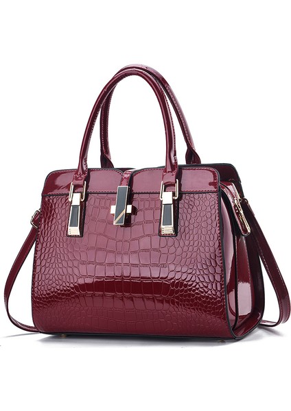 Moda Parlak Deri Kadın Çanta Yeni Büyük Kapasiteli Timsah Desenli Omuz Crossbody Çanta (Yurt Dışından)