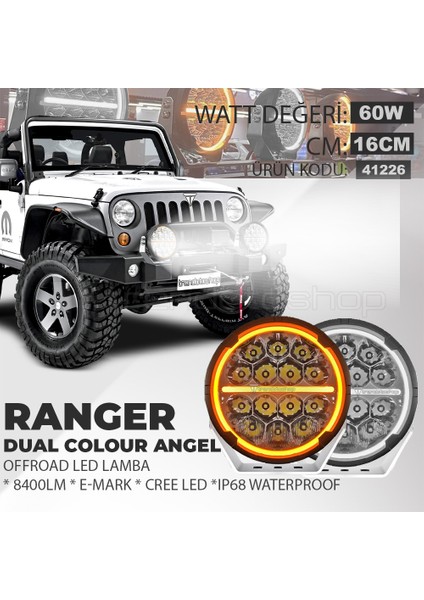 Ranger 6.5'' Angellı 60W 14 LED Turuncu Beyaz Drl Mercek Far