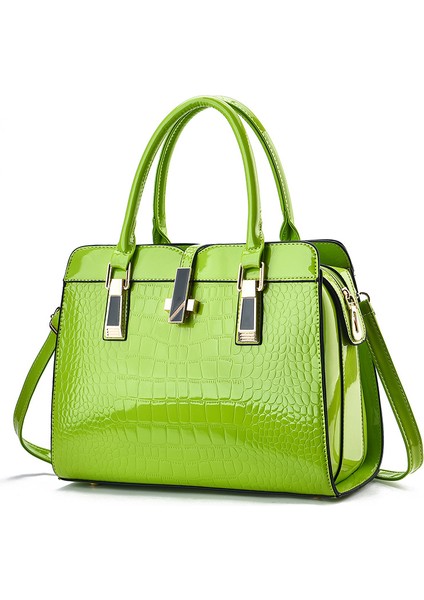 Moda Parlak Deri Kadın Çanta Yeni Büyük Kapasiteli Timsah Desenli Omuz Crossbody Çanta (Yurt Dışından)