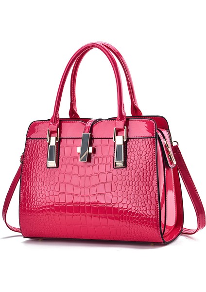 Moda Parlak Deri Kadın Çanta Yeni Büyük Kapasiteli Timsah Desenli Omuz Crossbody Çanta (Yurt Dışından)