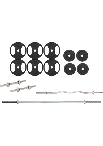 ACD Spor 55 kg Döküm Ağırlık Halter Dambıl 150 cm Uzun Bar ve Z Bar Set