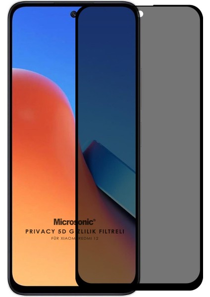 Xiaomi Redmi 12 Privacy 5d Gizlilik Filtreli Cam Ekran Koruyucu Siyah