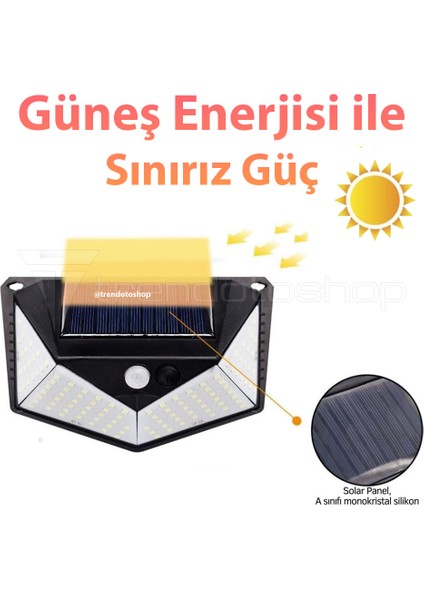 100 Ledli Güneş Enerjili Hareket Sensörlü Solar Aydınlatma Lambası indirimleri