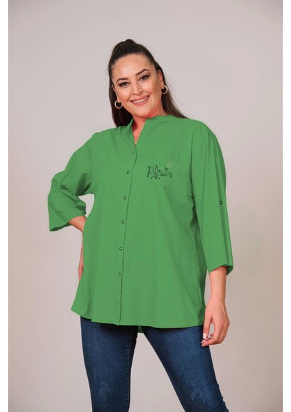 Cotton Hakim Yaka Büyük Beden Gömlek