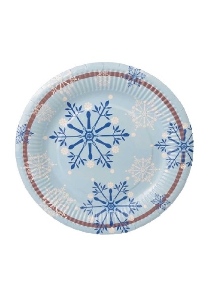Kar Tanesi Desenli Mavi Karton Tabak 23CM 8li