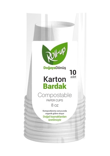Roll-Up Doğa Dostu Karton Bardak 8oz 10LU