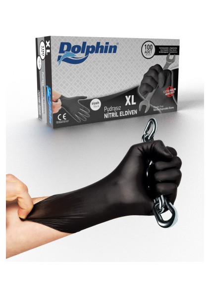 Dolphin Siyah Nitril Eldiven Pudrasız Ekstra Kalın (Xl) 100LÜ Paket
