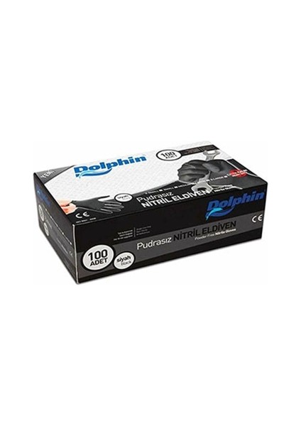 Dolphin Siyah Nitril Eldiven Pudrasız Ekstra Kalın (Xl) 100LÜ Paket